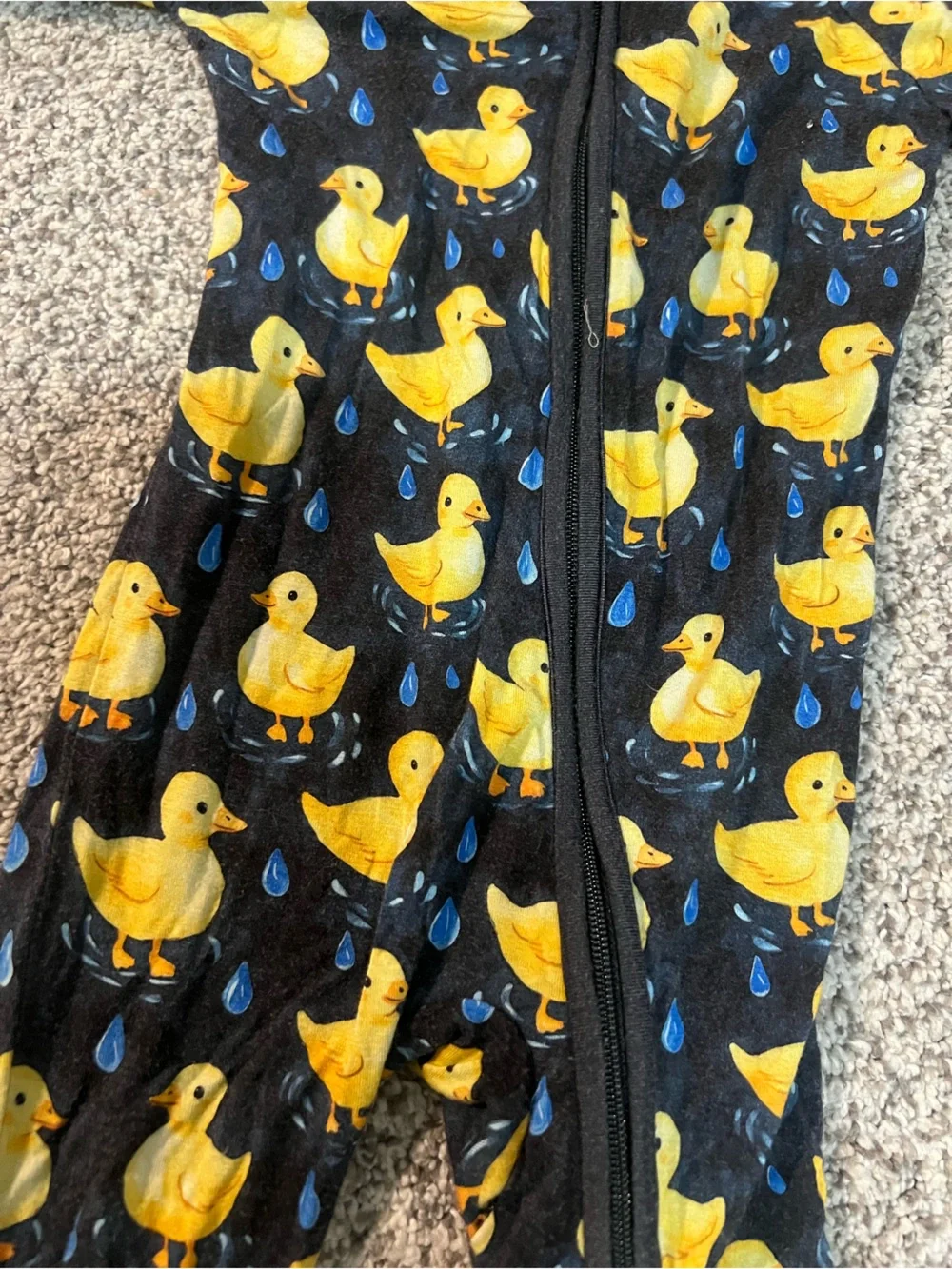 Kids Black & Yellow Duck Print Pajamas - Zipper Footed Onesie